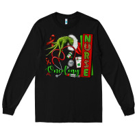 Black Christmas Character Nurse Long Sleeve Tee - NancyCooperArtShop