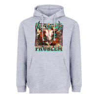 Heather Grey Somebody's Problem Bull Skull Heavyweight Hoodie - FaDigitalArtStudio