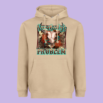 Somebody's Problem Bull Skull Heavyweight Hoodie Designed By Fadigitalartstudio