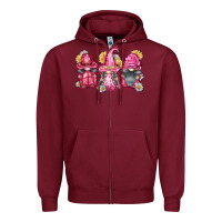 Burgundy breast cancer gnomes Zipper Hoodie - FaDigitalArtStudio