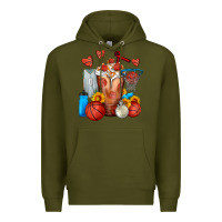 Army Green Basketball Sunflower Frappe Premium Hoodie - FaDigitalArtStudio