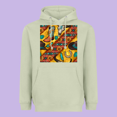 Western Cowboy Bull Skull Seamless Pattern Heavyweight Hoodie Designed By Bundleandbundleshop
