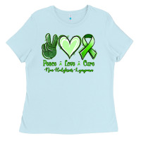 Baby Blue Peace Love Cure Non Hodgkins Lympoma Ladies Tee - Jasminsmagicworld