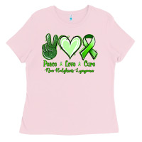 Bubblegum Pink Peace Love Cure Non Hodgkins Lympoma Ladies Tee - Jasminsmagicworld