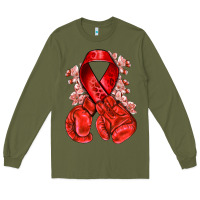 Army Green Red ribbon with boxing gloves Long Sleeve Tee - NancyCooperArtShop