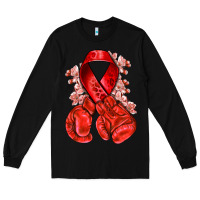 Black Red ribbon with boxing gloves Long Sleeve Tee - NancyCooperArtShop