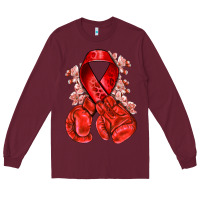 Burgundy Red ribbon with boxing gloves Long Sleeve Tee - NancyCooperArtShop
