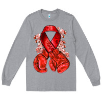 Heather Grey Red ribbon with boxing gloves Long Sleeve Tee - NancyCooperArtShop