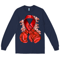 Navy Red ribbon with boxing gloves Long Sleeve Tee - NancyCooperArtShop