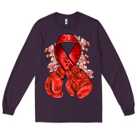 Plum Red ribbon with boxing gloves Long Sleeve Tee - NancyCooperArtShop