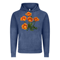 Vintage Denim California Poppy Flower Vintage Hoodie - RanaPortraitStore