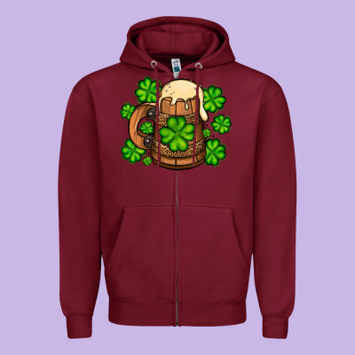 St. Patrick's Beer And Shamrock Zipper Hoodie Designed By Oliviacreatesart
