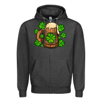 Charcoal Heather St. Patrick's Beer and shamrock Zipper Hoodie - OliviaCreatesArt