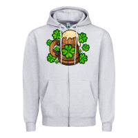 Heather Grey St. Patrick's Beer and shamrock Zipper Hoodie - OliviaCreatesArt