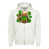 Oatmeal Heather St. Patrick's Beer and shamrock Zipper Hoodie - OliviaCreatesArt