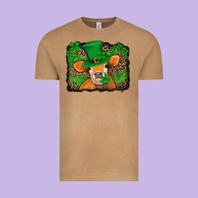 St Patricks Orange Cow With Leopard Background Vintage Tee Designed By Jasminsmagicworld