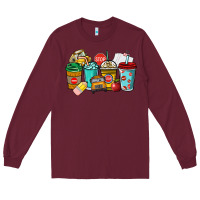 Burgundy school bus driver coffee cups Long Sleeve Tee - NancyCooperArtShop