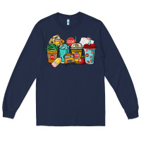 Navy school bus driver coffee cups Long Sleeve Tee - NancyCooperArtShop