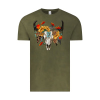 Vintage Olive Fall Bull Skull Vintage Tee - RanaPortraitStore