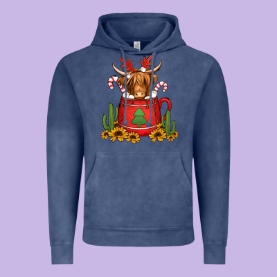 Hot Coco Christmas Highland Cow Vintage Hoodie Designed By Jasminsmagicworld