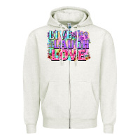 Oatmeal Heather Live laugh love hippie Valentine's Day Zipper Hoodie - FaDigitalArtStudio