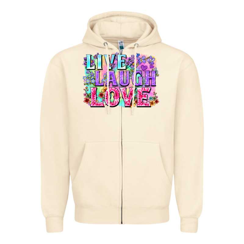 Live Laugh Love Hippie Valentine's Day Zipper Hoodie by FaDigitalArtStudio | Teevron