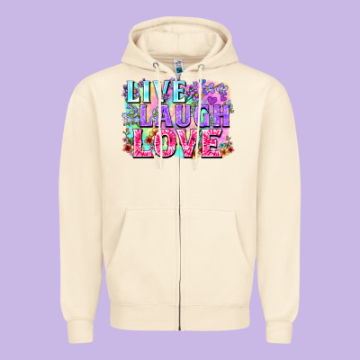 Live Laugh Love Hippie Valentine's Day Zipper Hoodie Designed By Fadigitalartstudio