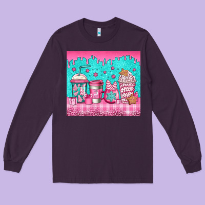 Pink Christmas Coffee Long Sleeve Tee Designed By Jasminsmagicworld