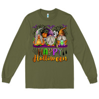 Army Green Happy Halloween Gnomes Long Sleeve Tee - texasbilliewilder