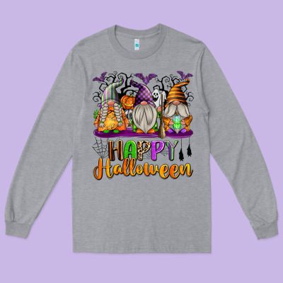 Happy Halloween Gnomes Long Sleeve Tee Designed By Texasbilliewilder