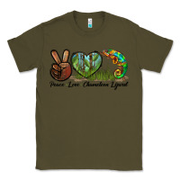 Army Green Peace Love Chameleon Lizard Classic Tee - LillyAllenDesigns