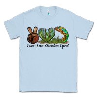 Dusty Blue Peace Love Chameleon Lizard Classic Tee - LillyAllenDesigns