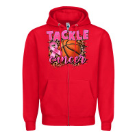 Red Tackle Cancer Basketball Zipper Hoodie - FaDigitalArtStudio