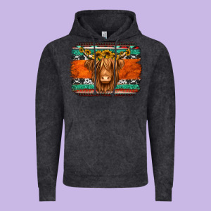 Highland Cow Western Background Vintage Hoodie Designed By Jasminsmagicworld