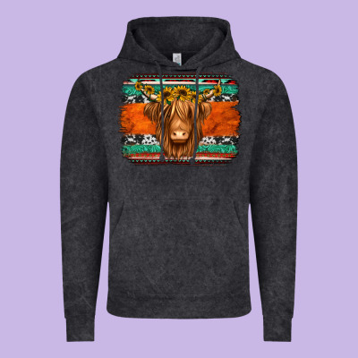 Highland Cow Western Background Vintage Hoodie Designed By Jasminsmagicworld