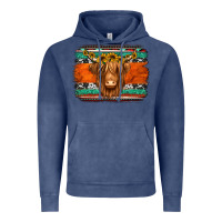 Vintage Denim highland cow western background Vintage Hoodie - Jasminsmagicworld