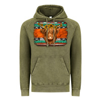 Vintage Olive highland cow western background Vintage Hoodie - Jasminsmagicworld