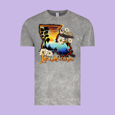 Louisiana  Sunset Map Magnolia Vintage Tee Designed By Barkaloodesign