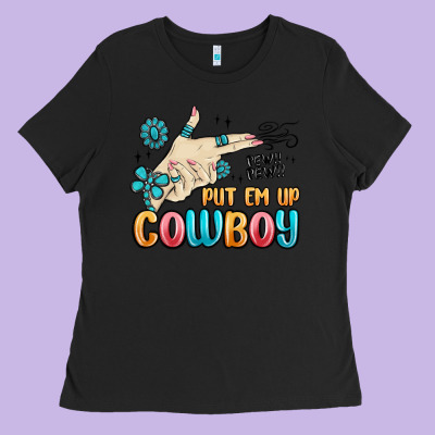 Western Turquoise Put Em Up Cowboy Ladies Tee Designed By Maliassmallbusiness