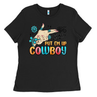 Black western turquoise put em up cowboy Ladies Tee - MaliasSmallBusiness