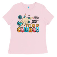 Bubblegum Pink western turquoise put em up cowboy Ladies Tee - MaliasSmallBusiness