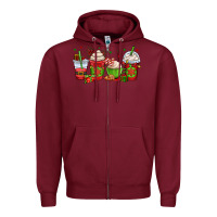 Burgundy christmas coffee cups Zipper Hoodie - OliviaCreatesArt