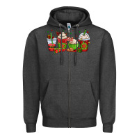 Charcoal Heather christmas coffee cups Zipper Hoodie - OliviaCreatesArt
