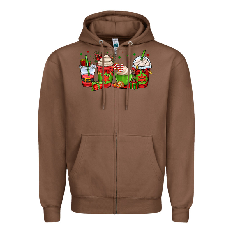 Christmas Coffee Cups Zipper Hoodie by OliviaCreatesArt | Teevron