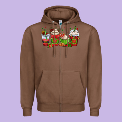 Christmas Coffee Cups Zipper Hoodie Designed By Oliviacreatesart