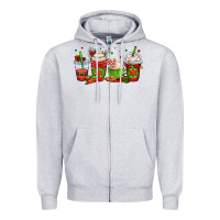Heather Grey christmas coffee cups Zipper Hoodie - OliviaCreatesArt