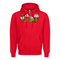 Red christmas coffee cups Zipper Hoodie - OliviaCreatesArt