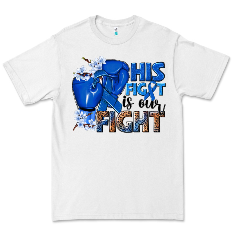 His Fight Is Our Fight Colon Cancer Blue Ribbon Premium Tee by NancyCooperArtShop | Teevron