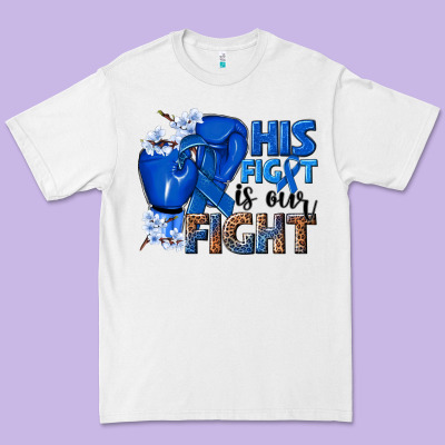 His Fight Is Our Fight Colon Cancer Blue Ribbon Premium Tee Designed By Nancycooperartshop