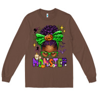 Chestnut Halloween Afro Messy Bun Momster Long Sleeve Tee - texasbilliewilder
